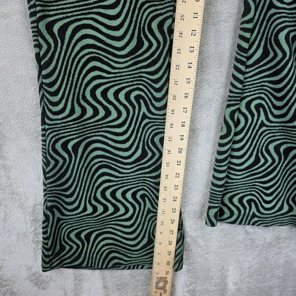 Urban Outfitters Pants Womens 3XL Green Black Flare Stretch Knit Swirl Op Art - Picture 4 of 11